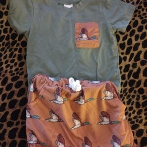 Green and Orange Duck Print Baby Outfit